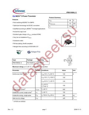 IPB015N04L G datasheet  